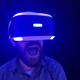 Sean Murray in the PSVR headset. No Man’s Sky’s VR mode will work on PS4 and PC